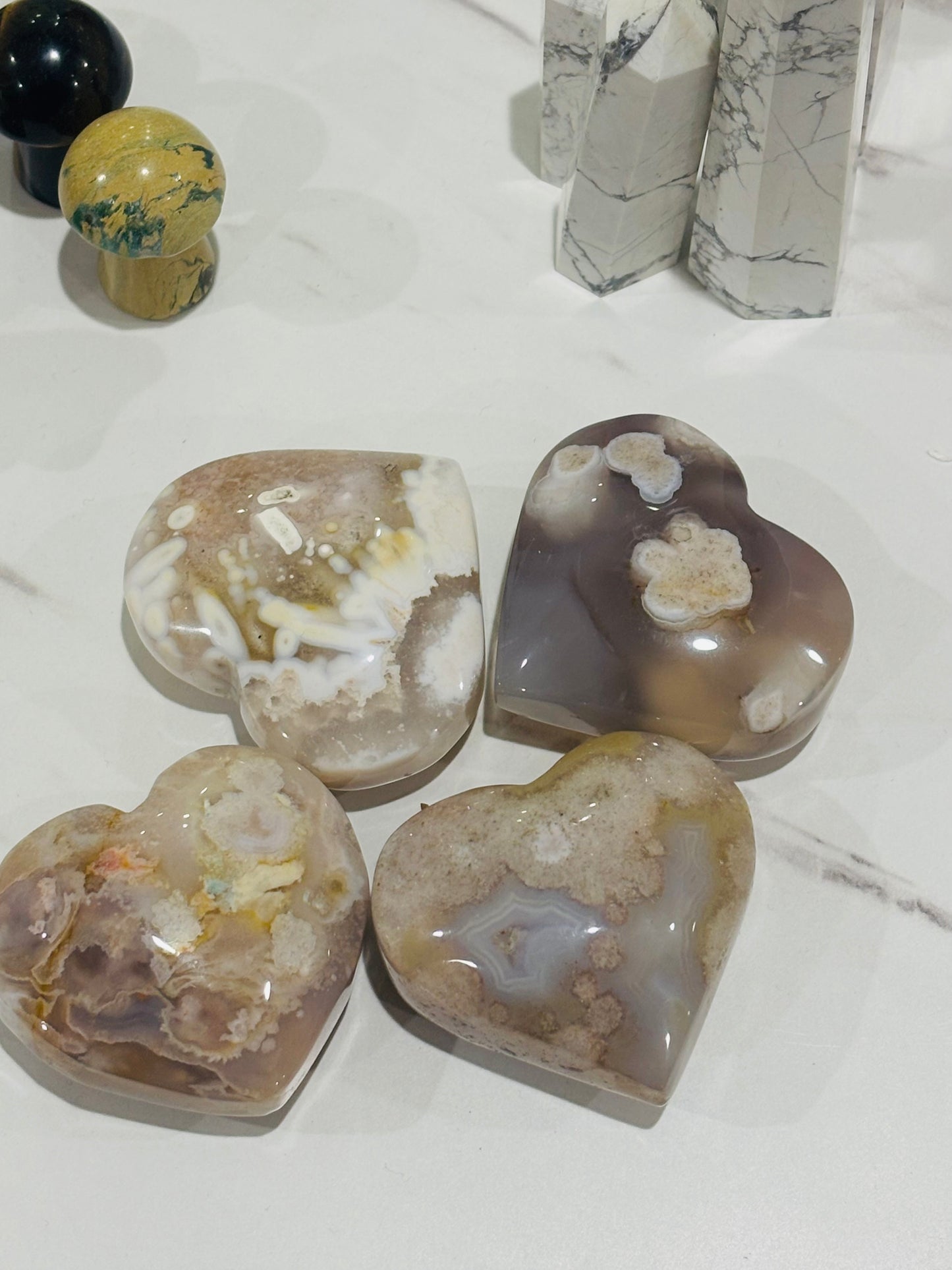 Chunky Flower Agate Heart