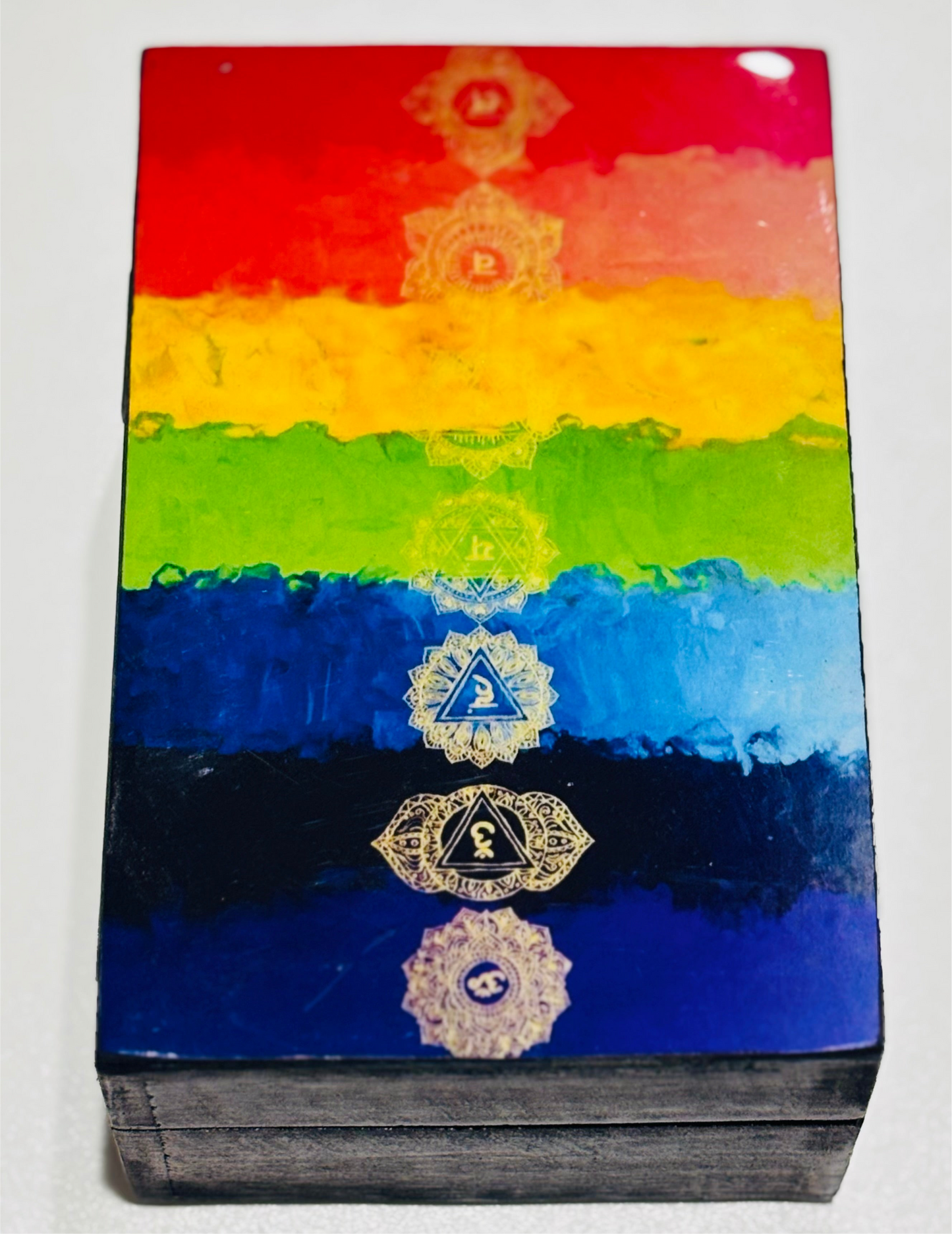 7 Chakras Black Wooden Storage Box