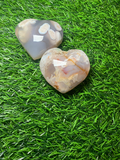 Chunky Flower Agate Heart